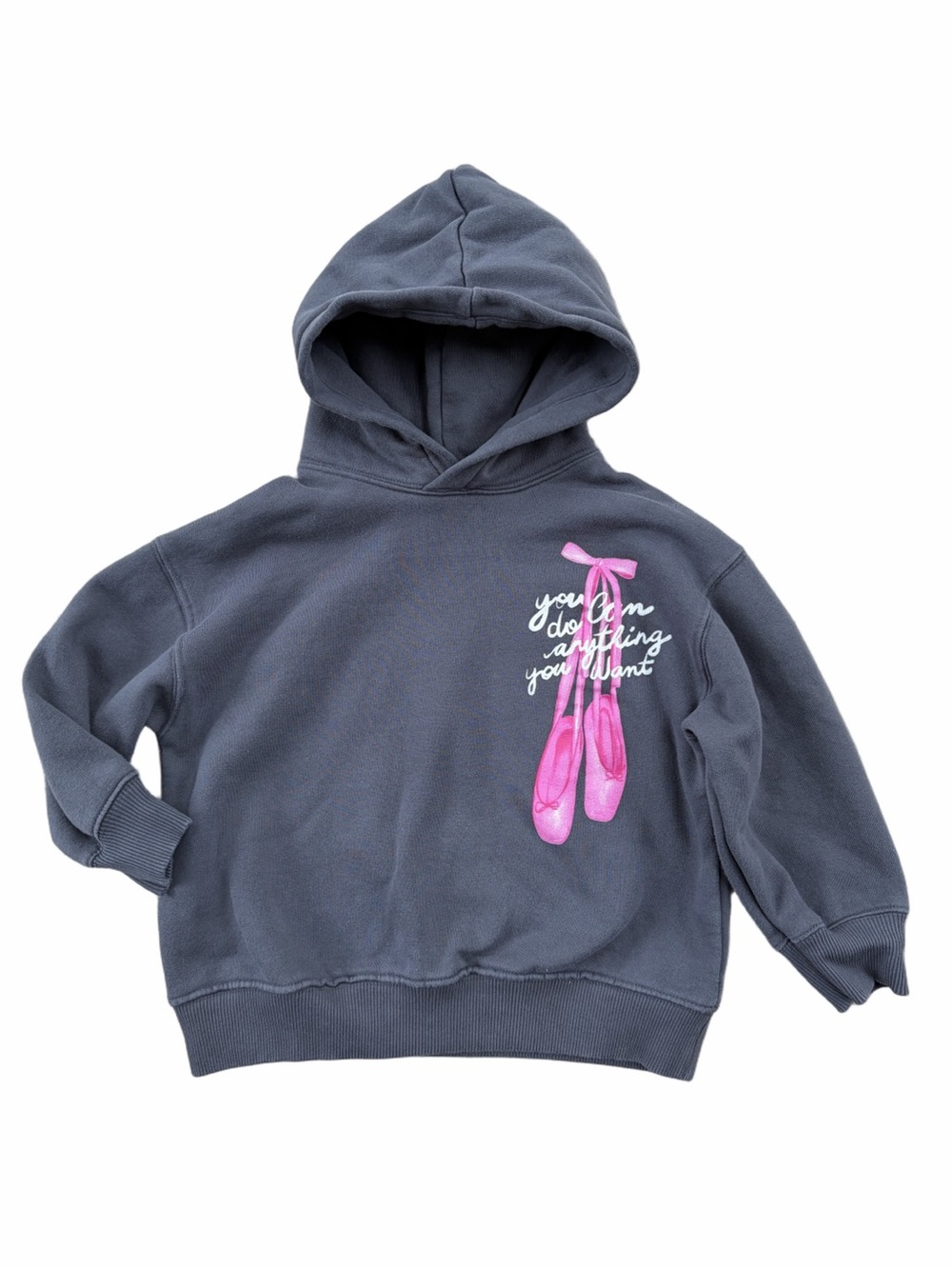 Zara Size 6-7 Years Ballet Slippers You Can Do Anything Grey Hoodie Sweatshirt